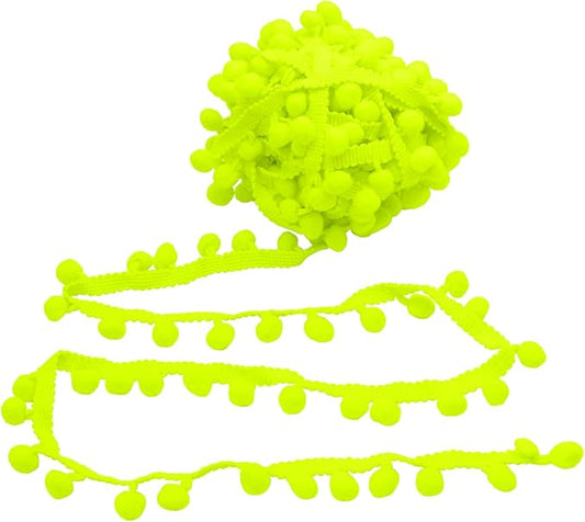 Homiest 10 Yards Pom Pom Trim for Sewing, 1 Inch Wide Neon Yellow Ribbon Bundles Textured Fabric Fringe Ribbon, 13mm Ball Pompom Trim for DIY Crafts Curtain Clothes Pillow Home Decoration