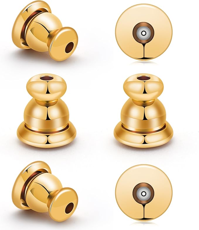 earring backs replacements,bullet earring backs for studs/droopy ears, secure locking backings for sensitive ears, hypoallergenic&comfortable (gold 6 pcs)