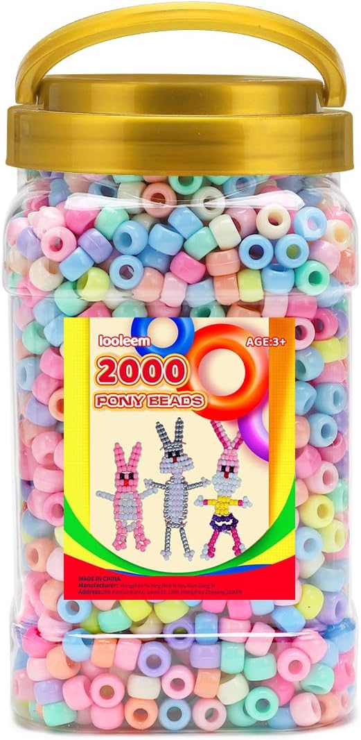 iooleem pony beads(2000pcs candy macaroon pony beads),beads for bracelets making, beads for crafts, beading supplies, friendship bracelets making.
