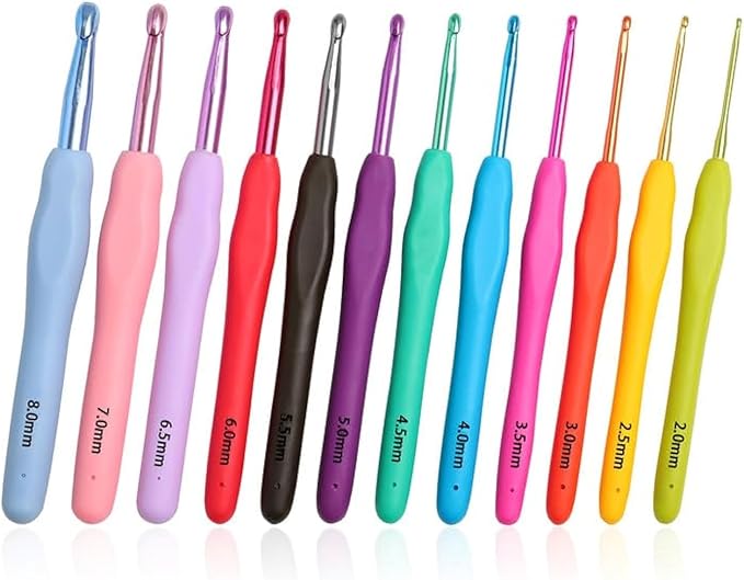KOKNIT 12 PCS Crochet Hooks, Ergonomic Handle Crochet Hooks Set for Arthritic Hands, Comfortable Smooth Crochet Needles Extra Long Knitting Needles with Stitch Markers