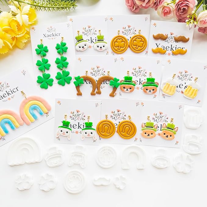St. Patrick's Day Polymer Clay Cutters Set - 10pcs Sharp & Durable Leprechaun, Horseshoe & Beer Mug Shapes for DIY Earring Jewelry Making, Soft Clay Crafts & Holiday Supplies