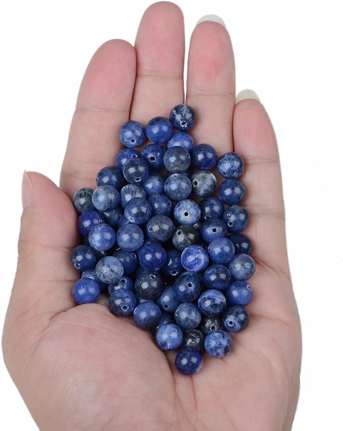 bymitel 140pcs natural crystal beads stone gemstone round energy healing loose beads with stretch cord for jewelry making bracelets anklets (blue sodalite, 8mm 140pcs)