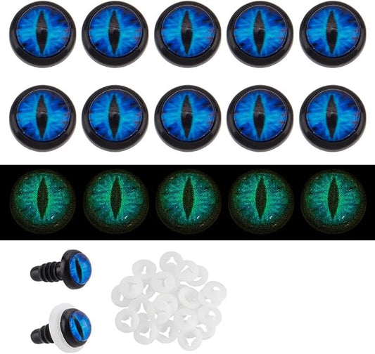 PH PandaHall 24 Sets Glow in The Dark Safety Eyes, 10mm Eye Cabochons Dragon Eye Blue Luminous Plastic Safety Craft Eye Crochet Eyes Safety Eye with Washers for Crochet Stuffed Animal Teddy Bear Decor