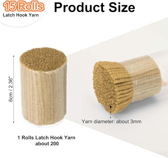 PATIKIL 15 Rolls Latch Hook Yarn, Latch Hook Kit Yarn Precut Hook Rugs Making Crochet Bundles for Latch Hook Rug Adults Beginners Tapestry DIY Craft, Beige Brown