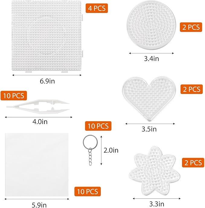 10Pcs 5mm Fuse Beads Pegboards，Multiple Shapes Melty Beads Peg Boards with 4Pcs Tweezers for Ironing Pixel Art Kit and Crafts