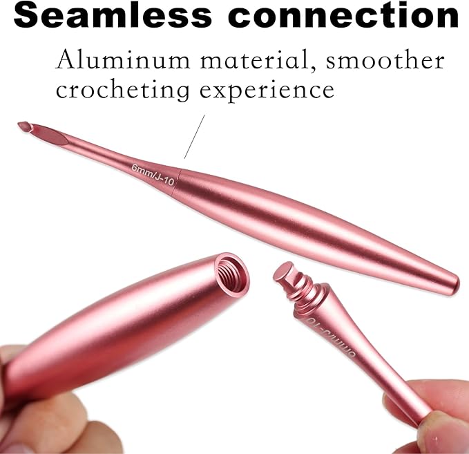 Svartur Interchangeable Crochet Hook Set with 12 Hooks – Ergonomic Crochet Hooks Large Handle, US Sizes E-4 to N-15 (3mm–10mm), Smooth & Lightweight, Crochet Kit with Storage Case, Pink