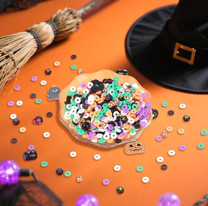 Halloween Beads for Friendship Bracelet Kit, 2000+ Pcs Halloween Clay Beads and Black Letter Bracelet Making Kit Suitable for Ages 14 and Above