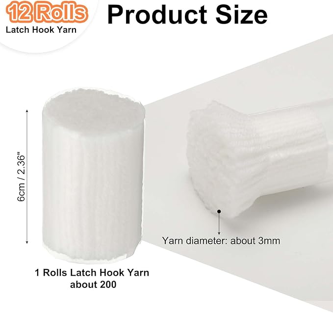 PATIKIL 12Rolls Latch Hook Yarn, Latch Hook Kit Precut Rugs Yarn Making Crochet Bundles for Rug Adults Beginners Tapestry DIY Craft, White