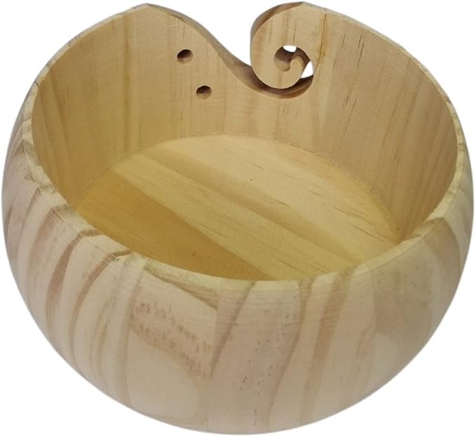 Wooden Knitting Bowls, Handmade Round Woven Yarn Holder with Drill Holes, Smooth Surface, Light and Easy to Carry