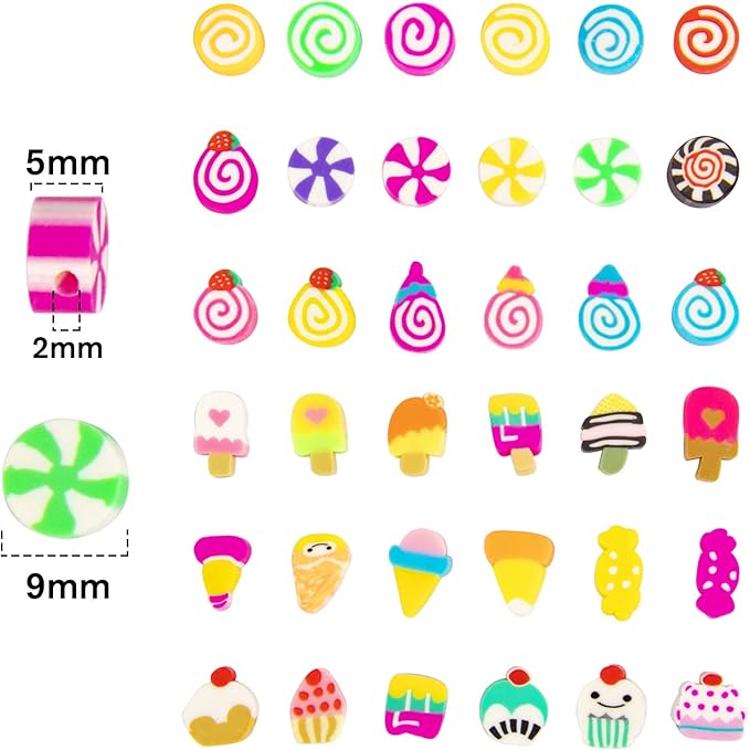 200PCS Colorful Candy Polymer Clay Beads 10mm Mixed Candy Ice Cream Spacer Beads Handmade Polymer Clay Beads Kit Bulk for Jewelry Making DIY Bracelet Necklace