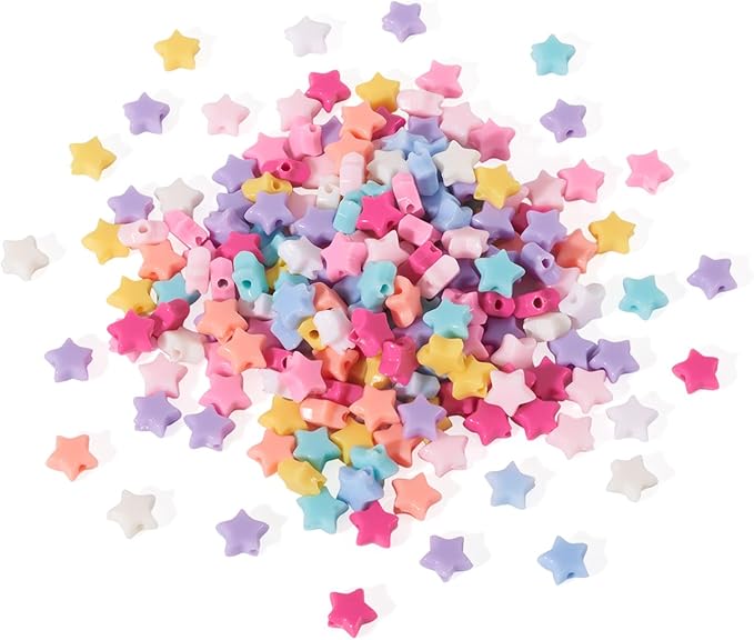 FASHEWELRY 200pcs Acrylic Star Spacers Beads Colorful Acrylic Star Shape Beads Mini Opaque Star Spacer Beads Bulk for Bracelet Necklace Earring Jewelry Making