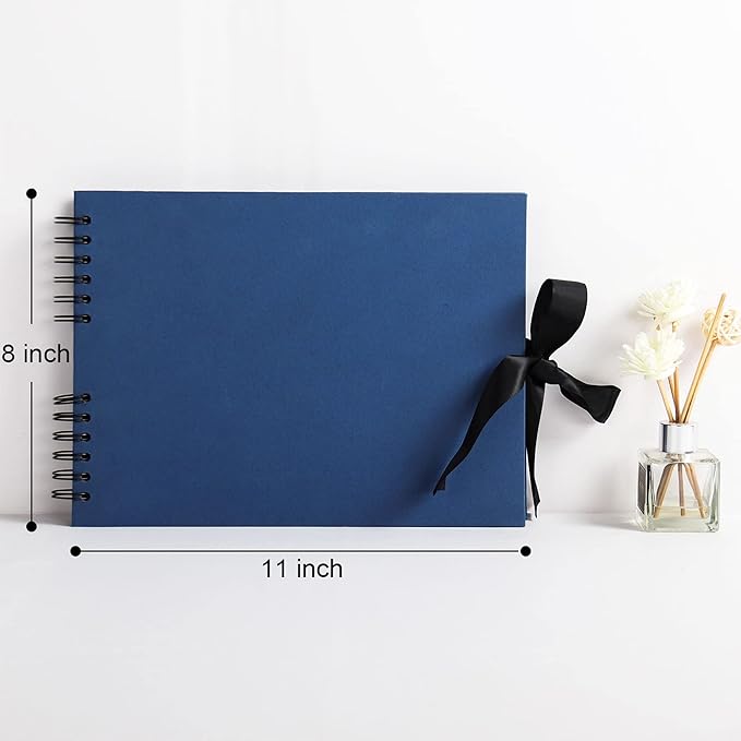Vienrose Scrapbook Album 80 Pages, DIY Photo Album with Accessories, Navy blue Kraft Paper Memory Book for Wedding, Birthday, Travel, Christmas, Mother’s Day, 11x8 Inches