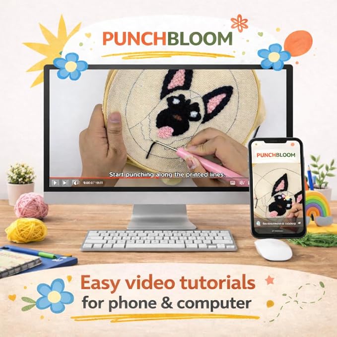 Punch Needle Coaster Kit for Adults Beginners, Easy Punch Embroidery Starter Set with Instructions – Fun Mug Rug Making Kit for Table Decor & Festival DIY Gifts (6pcs Cute Dogs)