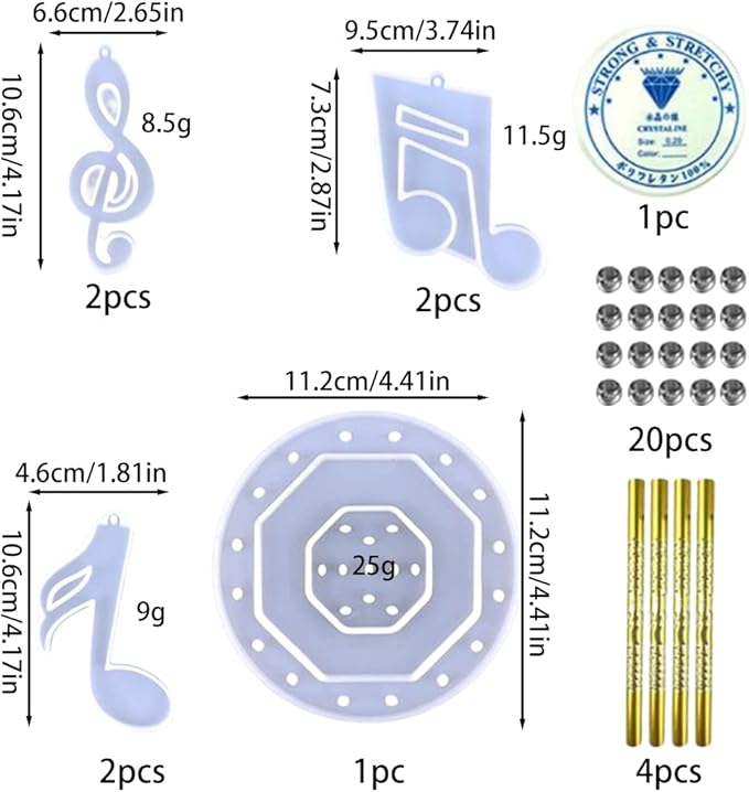 32Pcs Wind Chimes Resin Molds, Music Note Epoxy Resin Mould Wind Bell Silicone Mold Pendant Casting Moulds for DIY Key Chain Necklace Crafts Ornament Home Garden Wall Hanging Decoration