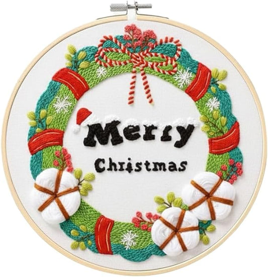 christmas embroidery kits: 1 pack cross stitch kit for beginners adults, diy ornaments craft kit with all tools & instructions, stamped hand embroidery starter kit for holiday crafts & xmas home decor
