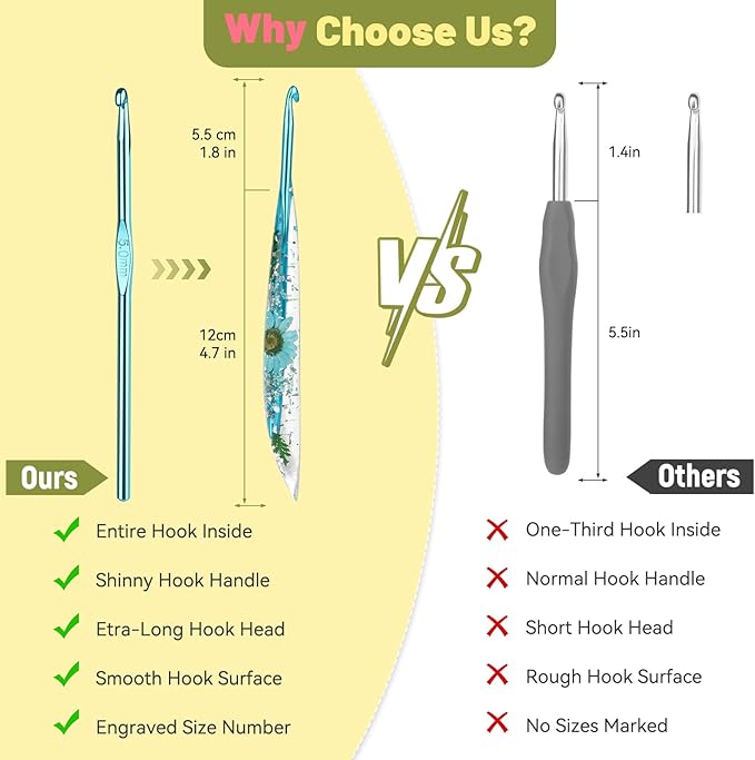 Aeelike Crochet Hooks Set, 3.0mm-6.0mm Ergonomic Crochet Hooks with Long Floral Handle-Super Shinny and Unique for DIY Crfats Blnaket Sweaters, Ideal & Beautiful Gifts for Mothers Crocheting Lovers