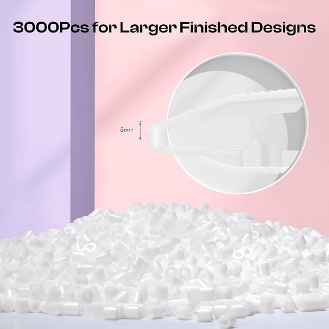 Caydo 3000PCS 5mm White Fuse Beads, Bucket Pack,Safe Iron Beads Crafts Kit for Kids DIY Pixel Art, Parent-Child Interaction, Holiday Gifts, School Projects