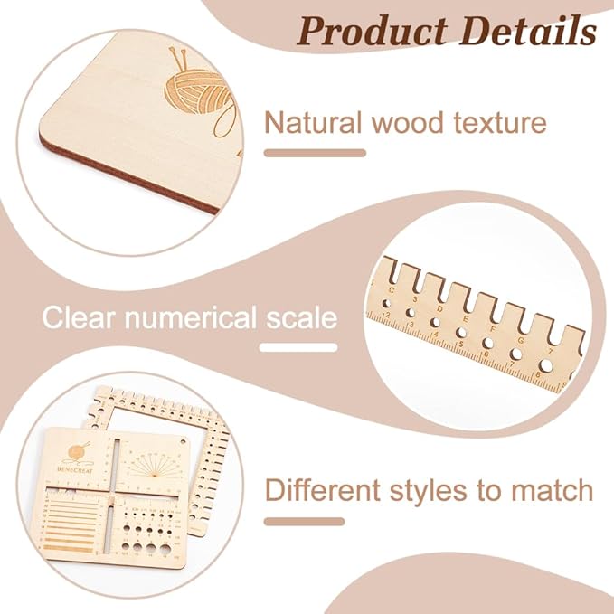BENECREAT 2Pcs Wooden Swatch Gauge, Knitting Needle Gauge Rulers, Multifunction Knitting Tool for Counting Stitches, Spinners Yarn Measuring Crochet Accessories