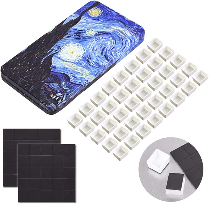 40Pcs Empty Half Pans with Magnetic Stripe Watercolor Paint Travel Tin Palette Case, Artist Paints Half Pan Kits for DIY Watercolor Oils or Acrylics Painting Art Drawing Starry Night