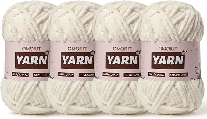 4 Packs Plush Chenille Chunky Crochet Yarn - Baby Yarn for Crocheting Soft - Velvet Yarns Knitting for Blankets Crafts - Fluffy Amigurumi Yarns 200g/262.5yds (4 White)
