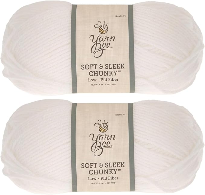 Yarn Bee Soft & Sleek Chunky - 5-Bulky - 100% Low Pill Acrylic, Yarn for Crocheting & Knitting Blankets, Hats, Sweaters, and More, Set of 2, 100 White