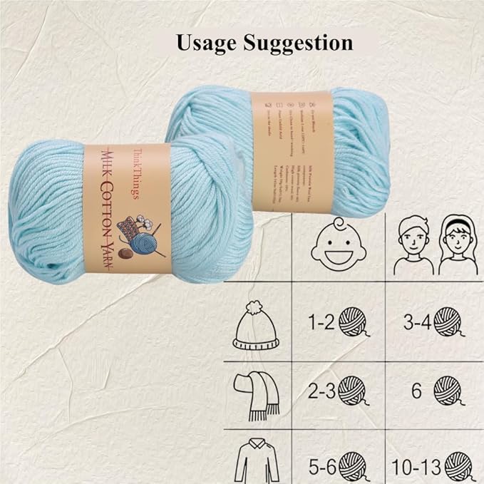 Acrylic Yarn for Crocheting & Knitting - Bulk Pack of 10 Balls, 17.6 Ounces, Light Blue Cotton Yarn - Perfect for Beginners