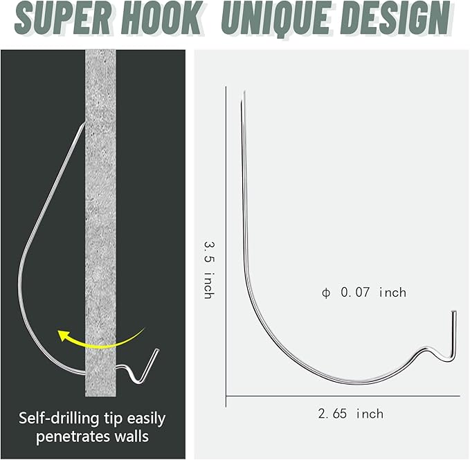 Super Hooks Picture Hanger,Gorilla Hooks - Hang Art, Clock, Shelves, Mirrors, Frames, or Planters for Home and Office Decorations-30pcs