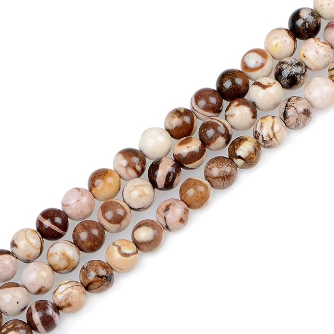 bymitel 140pcs natural crystal beads stone gemstone round energy healing loose beads with stretch cord for jewelry making bracelets anklets (brown zebra jasper, 8mm 140pcs)