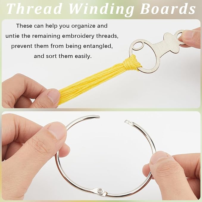 GORGECRAFT 100Pcs Oval Needlework Thread Organizer 2.4x1.4 Inch Embroidery Wood Oval Shaped Cross Stitch Bobbins Board Card Organization with Floss Ring for Crafting DIY Sewing Storage Supplies