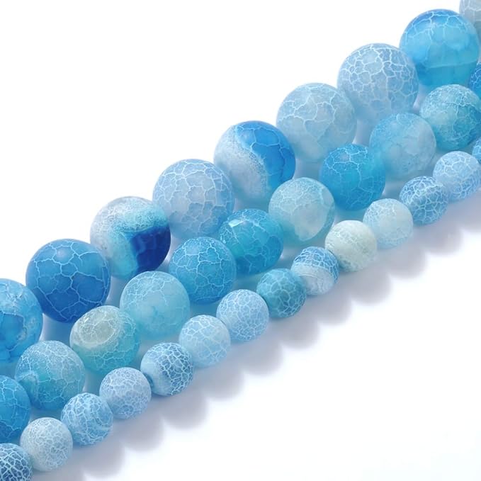 8mm Natural Blue Frosted Agate Gemstone Round Loose Beads Crystal Stone Bracelet Necklace Accessories Crafts for Jewelry Making DIY,1 Strand 15"