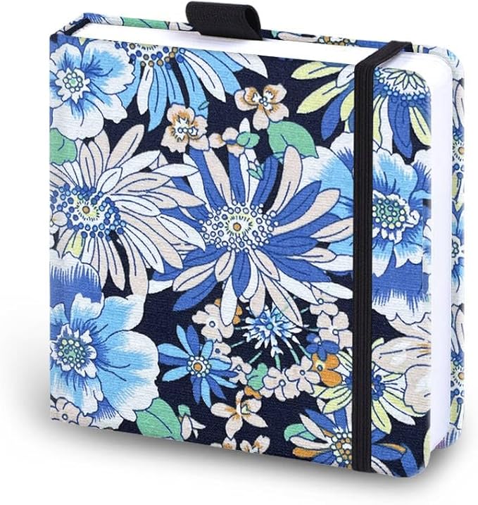 Mifuner Square 5.1x 5.1 165gsm Colored Pencil Paint Journal Hardbound 128pgs (64 Sheets Front Back Cold Pressed) Travel for Colored Pencil Sketch Handmade Cloth Cover Notebook. Blue Lotus
