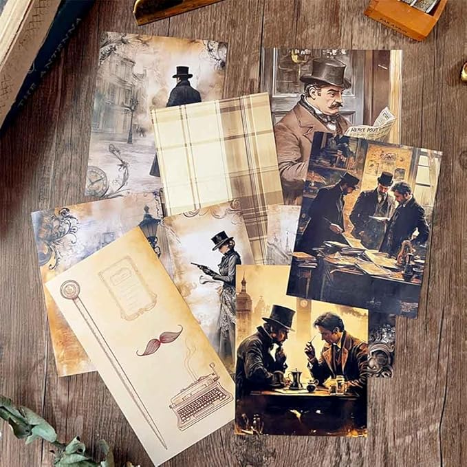 42Pcs Detective Gothic Scrapbook Paper Sheets for Junk Journal Supplies, Vintage Aesthetic Ephemera for Journaling, Decoupage, Scrapbooking, Dark Academia Wall Collage Room Decor Kit