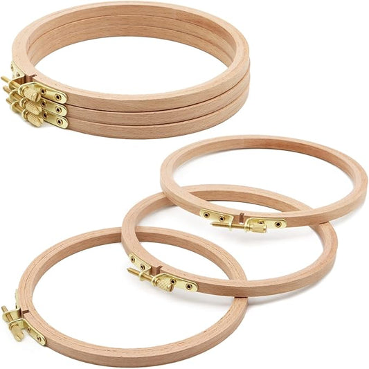 zocone 6 pcs beech wood embroidery hoops, wood circle hoop ring cross stitch hoop for embroidery, cross stitch, needlework, art craft handy sewing and christmas decoration (size-6")