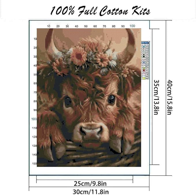 Cow Stamped Cross Stitch Kits for Adults Beginner, Stitching Cute Patterns Dimensions Cross Stitch Kits Embroidery Kit Arts and Crafts for Beginners 15.7x11.8 inches