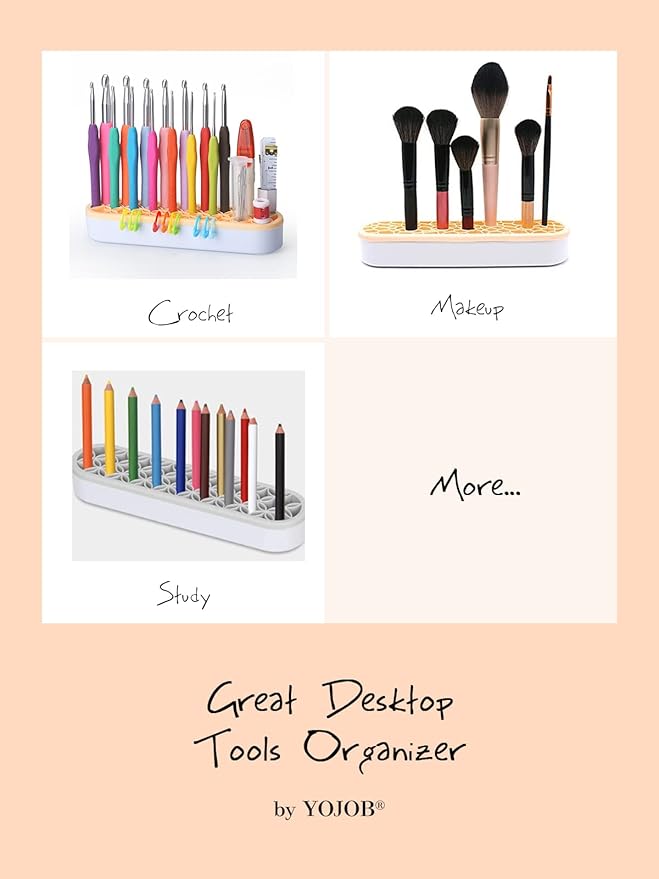 YOJOB Desktop Crochet Hook Case, Silicone Crochet Hooks Organizer, Pen Holder for Desk