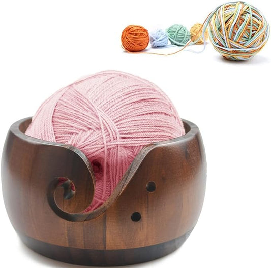 Wooden Handmade Knitting Bowls - Large Round Woven Wool Bowl for DIY Crocheting Home Decor & Needlework - 6 * 3.1 Inch