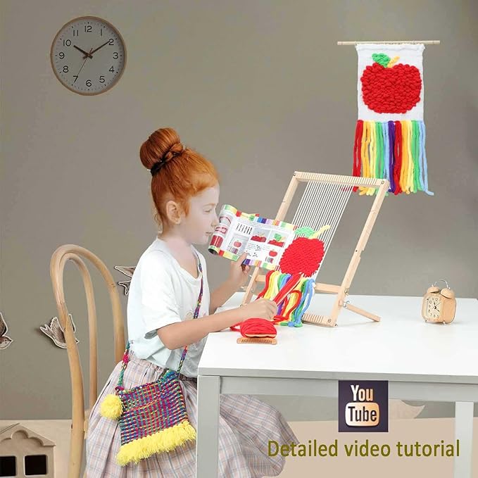 Weaving Loom for Beginners Adults/Kids and 1 Set of Weaving Works Complete Yarn Kit with Detailed Friendly Instructions, Parents and Children in The Holiday Experience Weaving Brings Fun_Apple