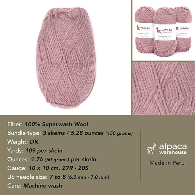 100% Pure Wool Yarn Superwash Set of 3 Skeins (150 Grams) DK Weight - Sourced Directly from Peru - Heavenly Soft and Perfect for Knitting and Crocheting (Black)