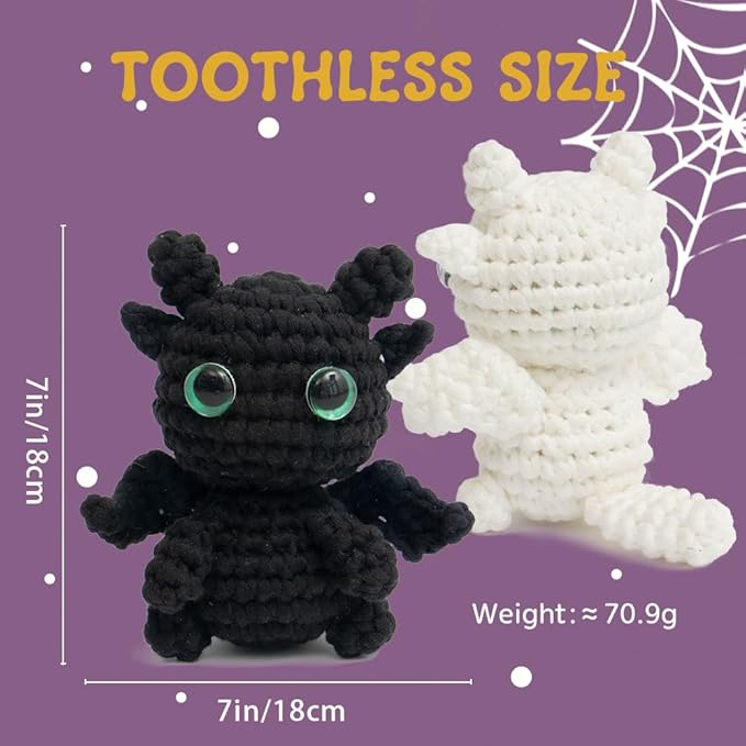 Crochet kit for Beginners, White and Black Toothless Crochet Animals kit, Learn to Crochet Knitting kit, with Step by Step Guide Video, Prefect for Gifts, with tutorials Yarns Hook