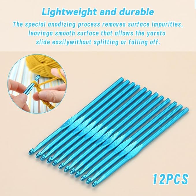 UzecPk 12Pcs 5mm Crochet Hooks Aluminum Ergonomic Handle Crochet Hook Set, Metal Crochet Needles Bulk for Arthritic Hands Crocheting Yarn