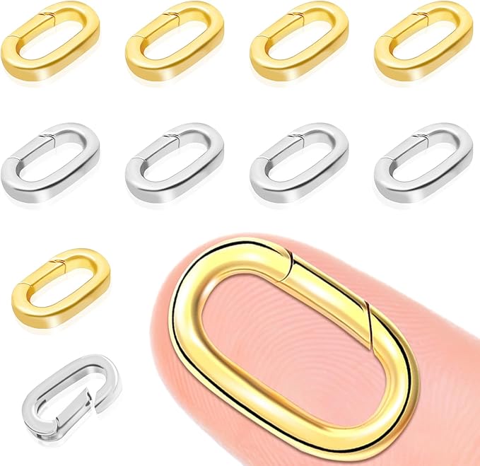 10PCS Oval Clasp Carabiner Necklace Connector Stainless Steel Spring Clasps Bracelet Closures Keychain Lock Clasps Necklaces Clips Key Ring Bracelets Shortener for Jewelry Finding DIY Making Kit (A20)