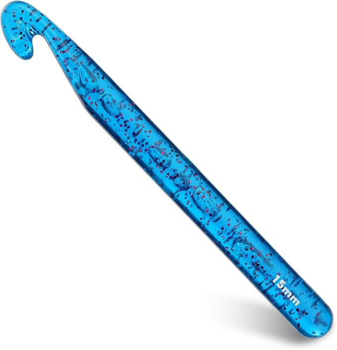 15 mm Large Crochet Hooks, Ergonomic Handle for Arthritic Hands, Professional Huge Crochet Needles, Colorful Transparent Crochet Hook for Beginners and Crocheting Yarn(Blue)