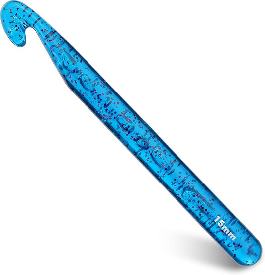 15 mm Large Crochet Hooks, Ergonomic Handle for Arthritic Hands, Professional Huge Crochet Needles, Colorful Transparent Crochet Hook for Beginners and Crocheting Yarn(Blue)