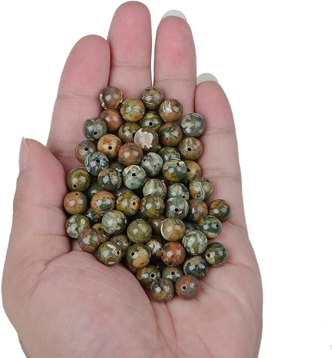 bymitel 140pcs natural crystal beads stone gemstone round energy healing loose beads with stretch cord for jewelry making bracelets anklets (rhyosite jasper, 8mm 140pcs)