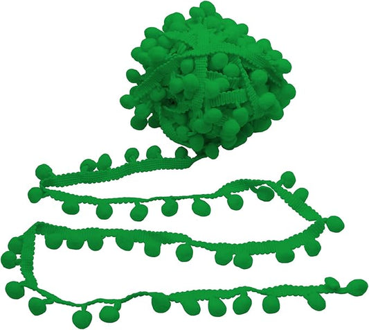 Homiest 10 Yards Pom Pom Trim for Sewing, 1 Inch Wide Apple Green Ribbon Bundles Textured Fabric Fringe Ribbon, 13mm Ball Pompom Trim for DIY Crafts Curtain Clothes Pillow Home Decoration