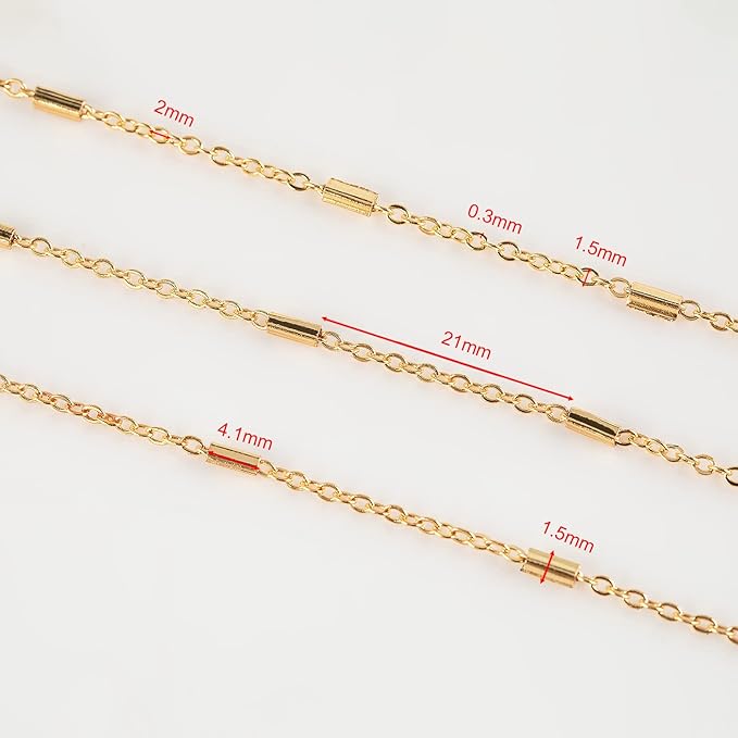 32.8ft 18K Gold Plated Jewelry Making Chain Bulk with 50pcs Jump Rings and 20pcs Lobster Clasps, Solid Brass Tube Bar Cable Link Chain Necklace Bracelet DIY Craft Chains