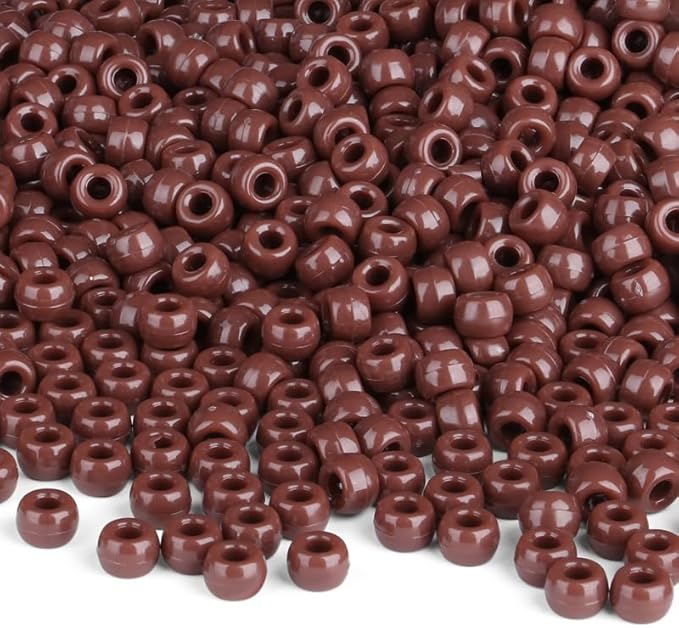 1000Pcs 9mm Brown Plastic Pony Beads for Friendship Bracelets, Hair Beads, Crafts