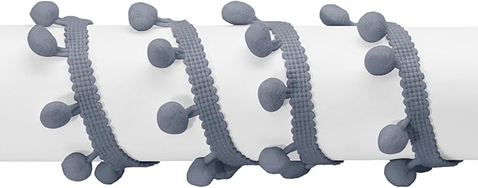 Homiest 10 Yards Pom Pom Trim for Sewing, 1 Inch Wide Light Gray Ribbon Bundles Textured Fabric Fringe Ribbon, 13mm Ball Pompom Trim for DIY Crafts Curtain Clothes Pillow Home Decoration