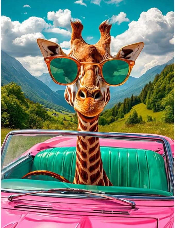 Giraffe Stamped Cross Stitch Kits for Adults Beginner, Car Counted Cross Stitch Kits Printed Stitching Cute Patterns Dimensions Needlepoint Art Crafts Embroidery Kits for Adults