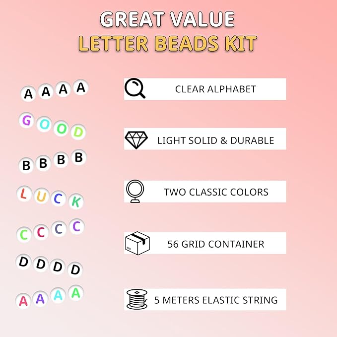 1900+ PCS Letter Beads, 2 Box Set Alphabet Beads for Bracelets, Round Number & Heart, 5m Elastic String Jewelry Making Kit, Ideal Gift for Friendship Bracelets (Black+Color)
